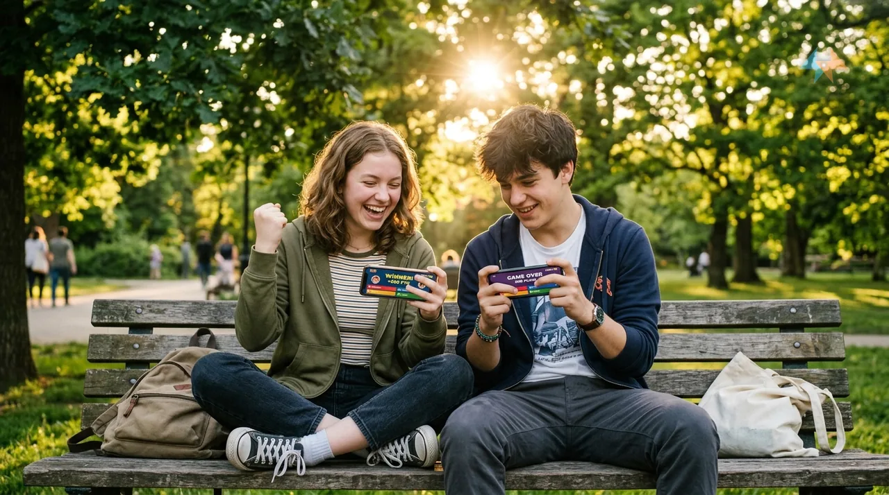 Parkta bilgi yarışması oynayan gençler