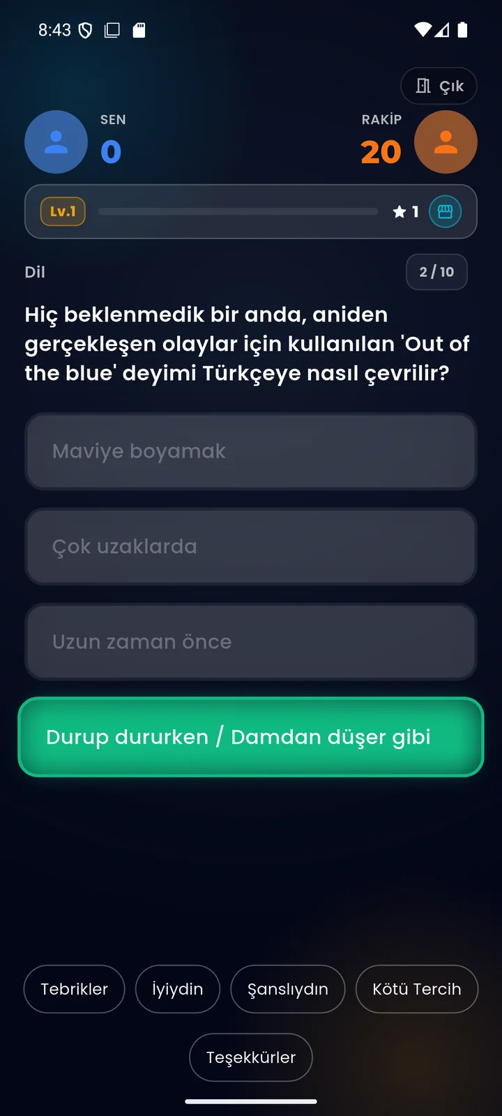 Bilmem mi? Düello Canlı 1v1 Maç Ekranı